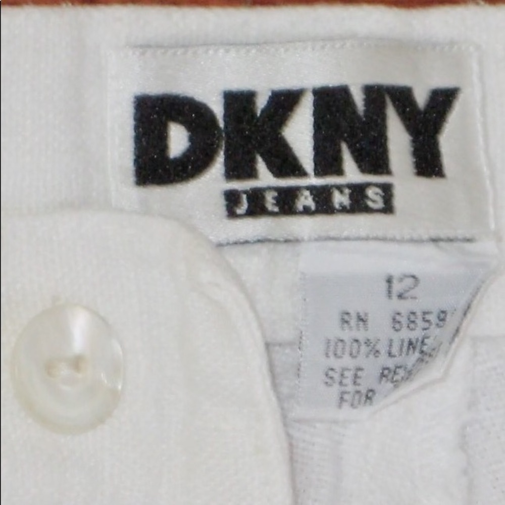 VINTAGE 1990s DKNY DONNA KARAN WHITE LINEN CLASSIC JEANS PANTS HIGH RISE MOM 12 - Picture 4 of 5